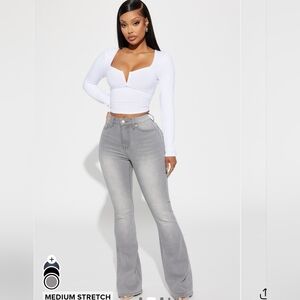 Fashion Nova Audrey Booting Lifting, Sculpturing Gray Flared Jeans